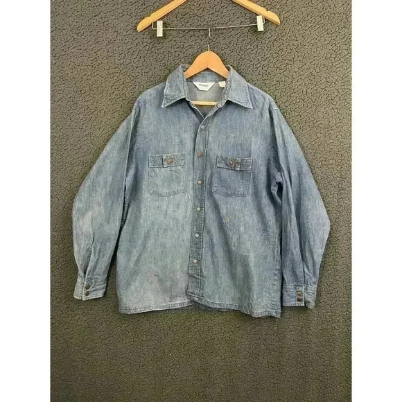 VTG Wrangler Blue Denim Shirt LARGE Long Sleeve Embroidered Women's Chambray - Picture 11 of 11